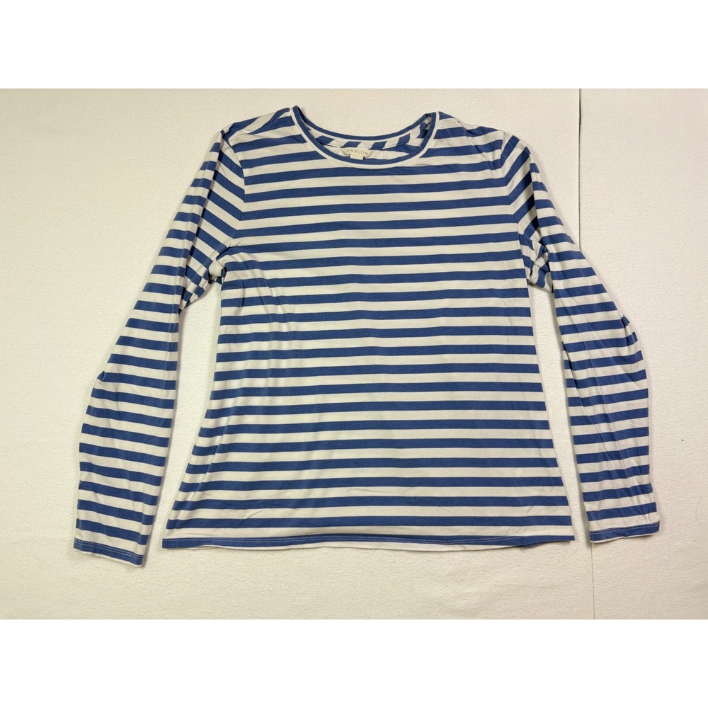Caslon Womens XL Blue White Striped Long Sleeve Cotton Blend Knit Tee Shirt